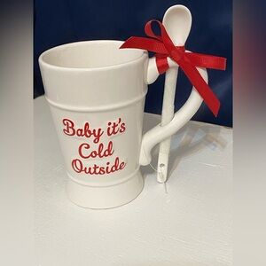 Christmas Holiday Mug and Spoon Red white New Baby it’s cold outside
